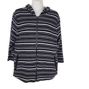 Weekends by Chico's Womens Hoodie Jacket Size 1 Medium Full Zip Terry Striped
